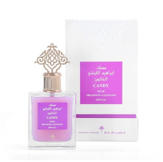 A variety of colorful candies arranged in a decorative pattern, resembling perfume bottles, perfect for women.