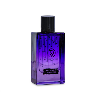Perfume bottle featuring stylish purple and black label.
