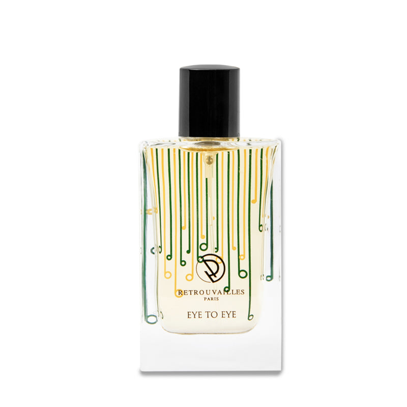 A bottle of perfume with a green and white stripe, exuding elegance and freshness.